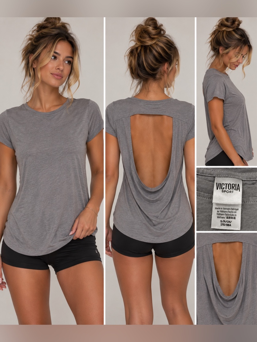 Victoria's Secret Gray Open-Back Short Sleeve Tee